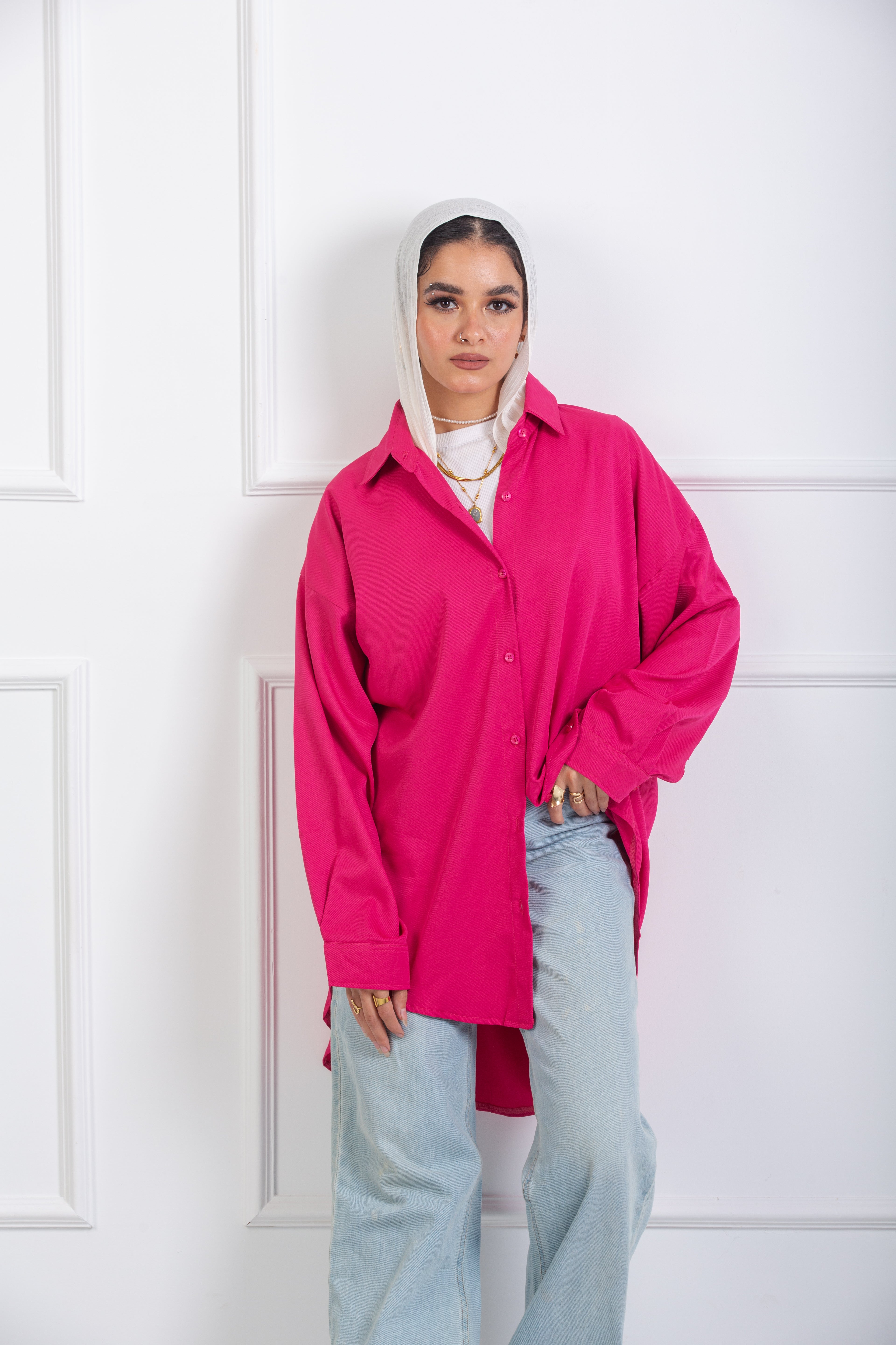 Ruffle-Back Shirt -  Fuchsia