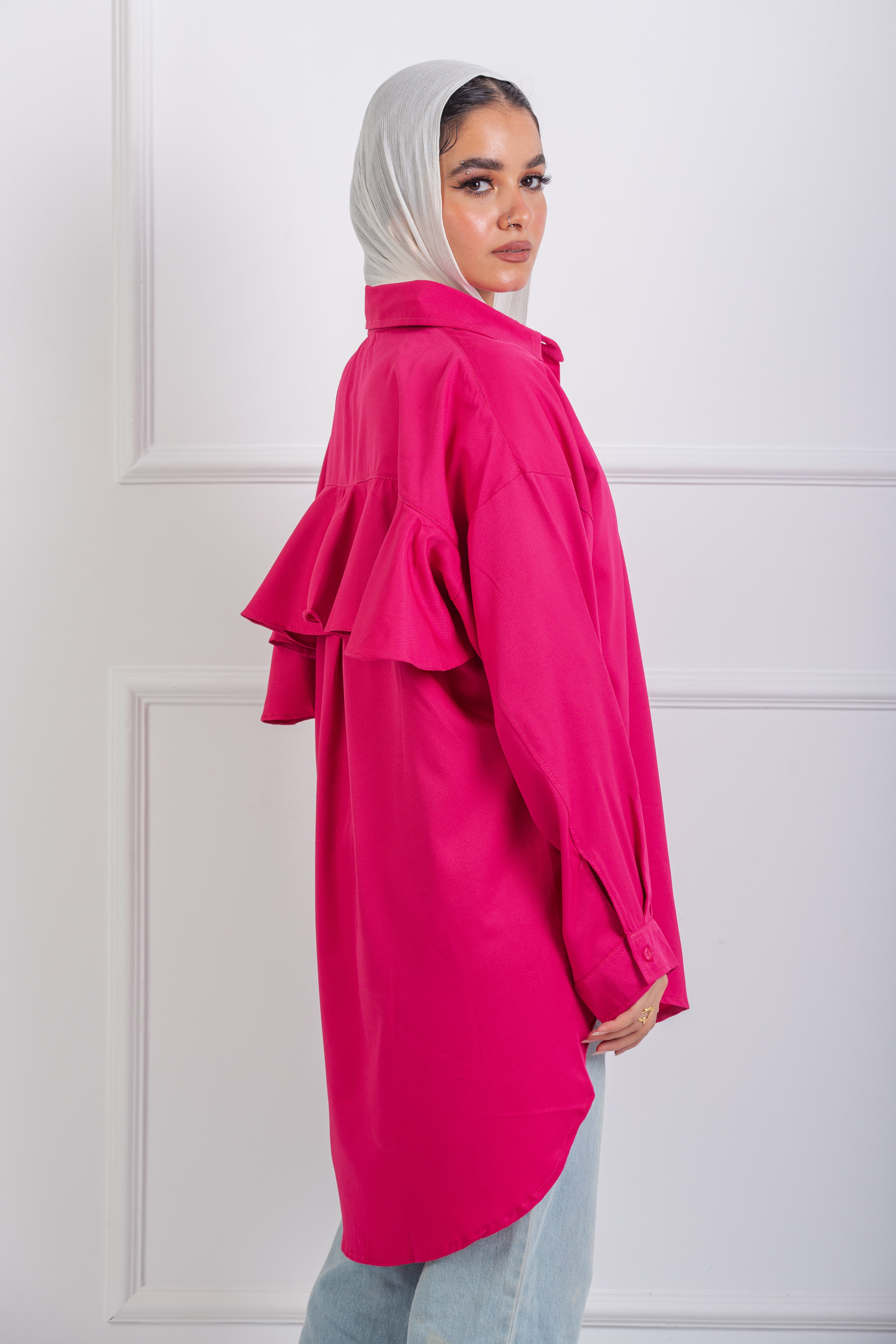 Ruffle-Back Shirt -  Fuchsia