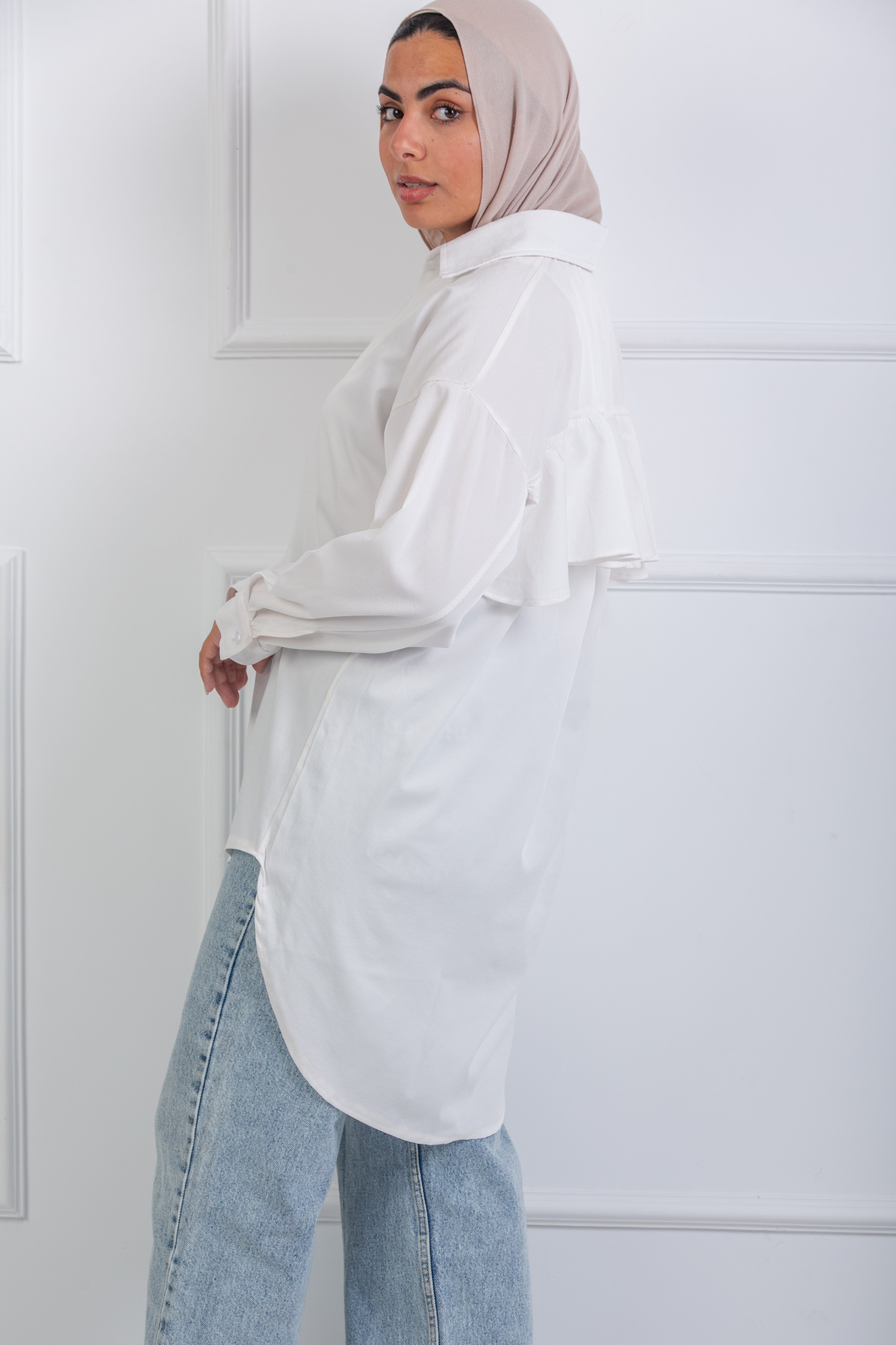 Ruffle-Back Shirt - White